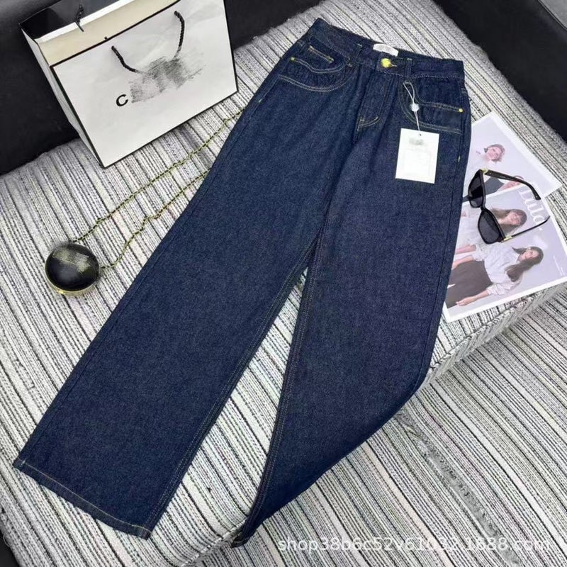 [Nanyou Weiwei High-End Women'S Wear] 24 New Fashion Joker Casual Washed Letter Embossed Denim Straight Leg Pants - Image 1
